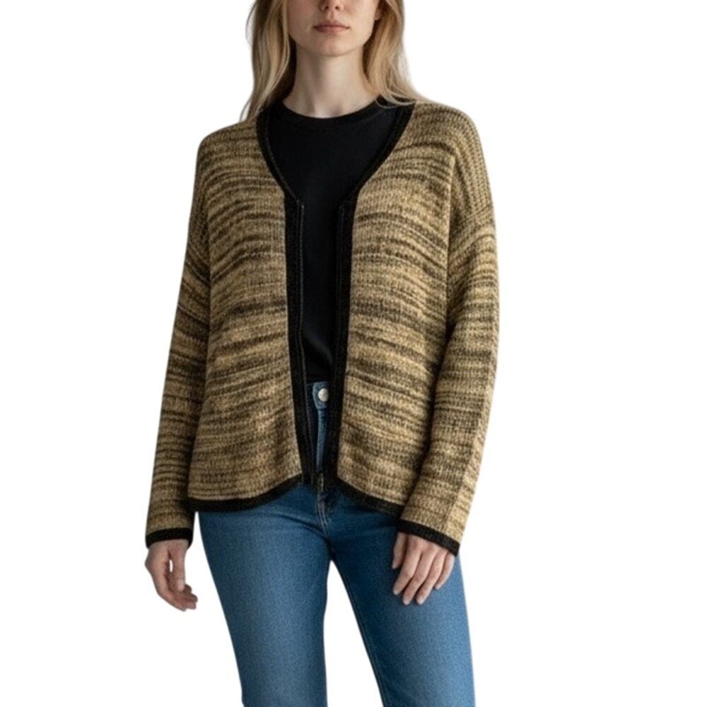 Cousin Johnny Zip Cardigan Womens M Tan Green Cotton Knit Sweater Cozy Granola‎